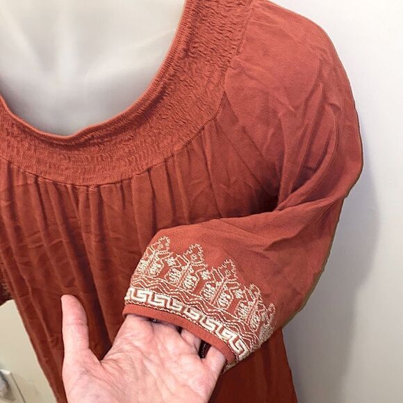 Tantrums Burnt Orange Embroidered Tunic Boho Hippie Shirt Top size XL - Picture 4 of 8